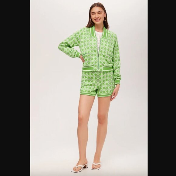 Trina Turk Kyle Green White Patterned Zip-Up Bomber Jacket - Billie Jean S - Picture 2 of 7